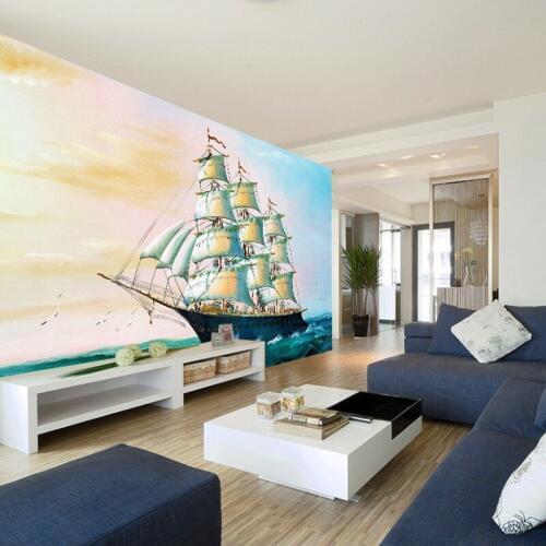 Custom photo wallpaper Modern design Blue sea colorful sailboat oil painting mural Living room background wallpaper