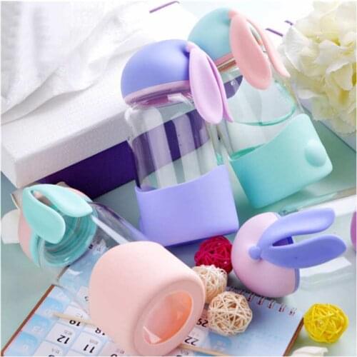 Portable Creative Bunny Design Lovely Glass Water Bottles Childrens Gift Water Glasses For Drinking Cute Presents Girls