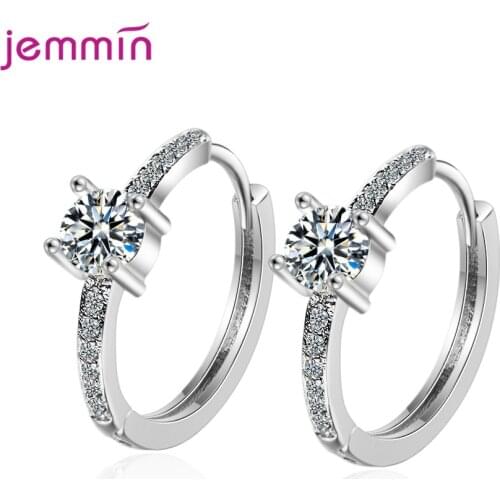 Simple Round Hoop Silver Earrings for Women Real 925 Sterling Silver AAA Cubic Zircon Earrings Jewelry Wedding Engagemnet Gift