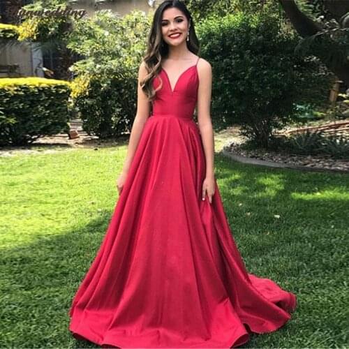 Simple Sexy Deep V-Neck Evening Dresses Spaghetti Straps Sleeveless Prom Dress Floor-Length Back With Zipper Party Dresses