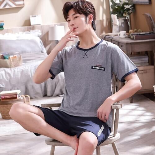 Pullover Short Sleeve Pants Pajama 6535 Cotton Summer Boy Man Jammies O-Neck Home Cozy Casual Sleepwear Nightwear Pyjamas HDE