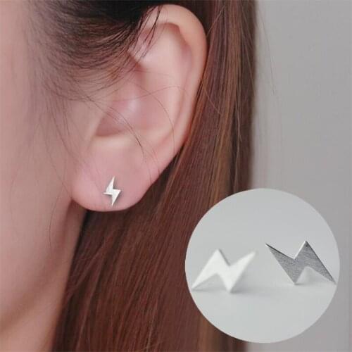 Jisensp Simple Design Geometric Lightning Stud Earrings Trendy Silver Color Earrings Fashion Jewelry for Women Girls bijoux
