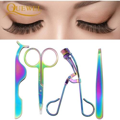 Quewel Multi Type Eyelashes Curler Clip Set False Eyelash Tweezers Applicator Tools Curl Style Eye Lashes Curling Makeup Tool