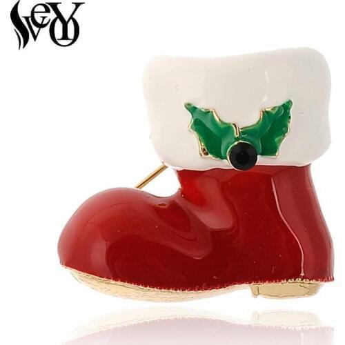 VEYO Cute Red Christmas Boots Enamel Brooches Pins Lapel Pin Bags Badge Gift