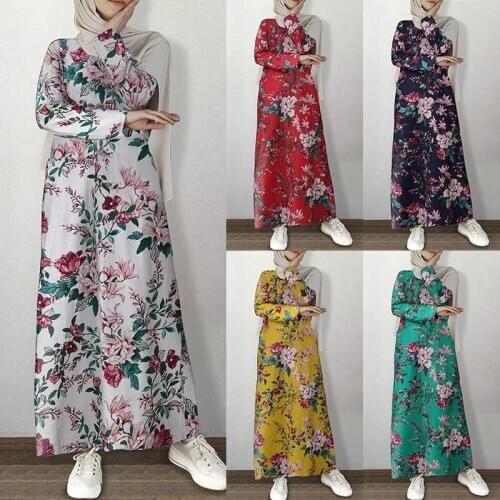 Vintage Printed Maxi Dress ZANZEA Womens Autumn Turkish Sundress 2021 Casual Long Sleeve Muslim Vestidos Female Floral Robe
