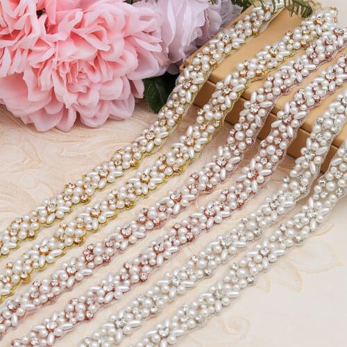 WENXI 10YARDS Wholesale Thin Bridal Beads Rose Gold Crystal Rhinestone Applique Trim Sewing On For Wedding Dress Sash WX803