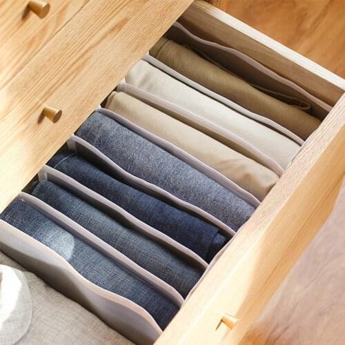 Jeans Storage Box Jeans Large Size Grid Storage Foldable Drawer Organizer Clothes Drawer Mesh Storage Bag Drawer Divider