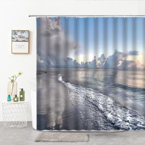 Ocean Scenery Shower Curtain 3D Dark Sky Heavily Clouded Bathroom Decoration Curtain Fabric With Hook Bath Things For Home