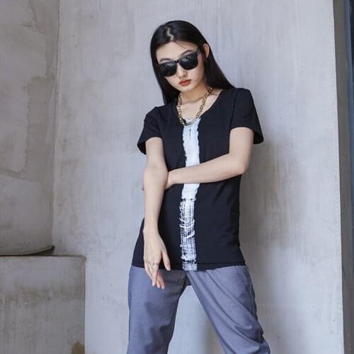 Ladies summer new T shirt slim round swing personality trend with dark lovers with the same size short sleeve T shirt