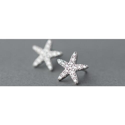 MloveAcc Hot Sale 100% 925 Sterling Silver Star Tropical Starfish Stud Earrings for Women Clear CZ Fashion Jewelry Bijoux