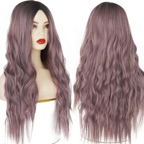 AZqueen Long Wavy Wigs for Women Ombre Brown Synthetic Wigs Middle Part Hair Cosplay Wig Fake Hair Natural Hair