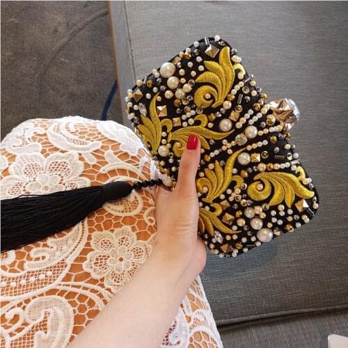 2021 Handmade Embroidery Flower Handbags and Purses Fashion Women Casual Simple Tassel Evening Bags