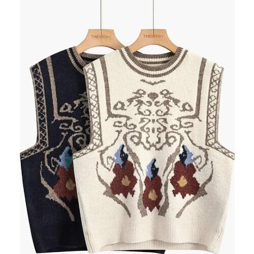 Retro Sweater Vest Strapless Round Neck Knitted Cardigan Sleeveless Outer Wear all-match 2021 Autumn And Winter New Female