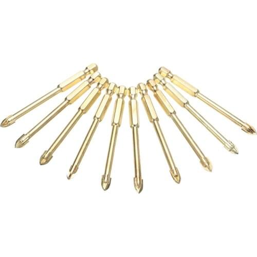 10pcs Cross Hex Tile Bits Glass Ceramic Concrete Hole Wall Opener Tungsten Carbide Tile Glass Crossed Spear Head Drill Bit
