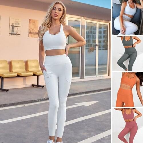 2pcs/Set Women Seamless Fitness Yoga Suit Bra High Stretchy Workout Sport Set High Waist Sport Legging Exercise Gym Running Set