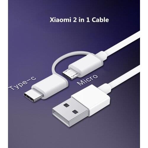 0.3/1M Original Xiaomi 2 in 1 Cable Type C Micro USB Cable Quick Charge Sync Data Line For Mi 10 9 8 Note 10 Lite Redmi 4X 6A 7A