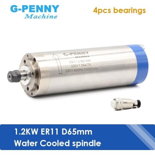 NEW!! 1.2KW ER11 Water Cooled Spindle Motor 220V Diameter 65mm 400Hz 4PCS Bearings Wood Working Spindle 65*196mm CNC Machine