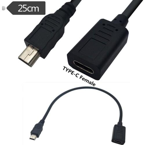 25cm USB mini USB 2.0 5Pin Male To 3.1 Type C Female Data Cable 0.25m