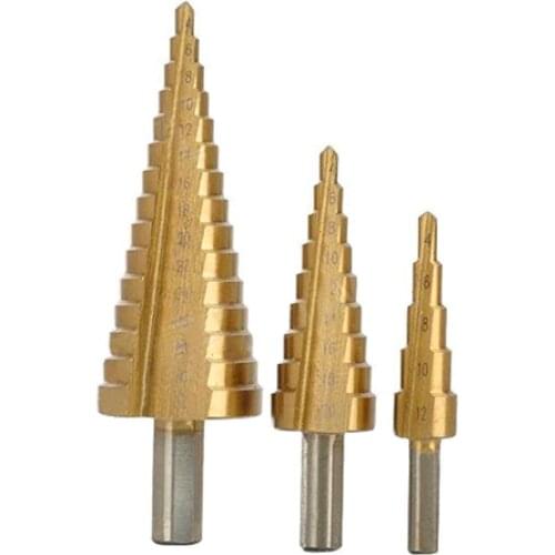 3Pcs 4-12/20/32mm HSS Steel Drill Bits Titanium Steel Step Conical High Speed Steel Drill Bits Set Hole Cutter