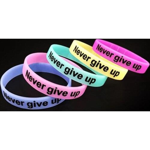 5pcs Engraved Luminous Inspire Bracelets Never Give Up I Belive LIVE STRONG Silicone Wristband Women Men Wrist Bands Bangle