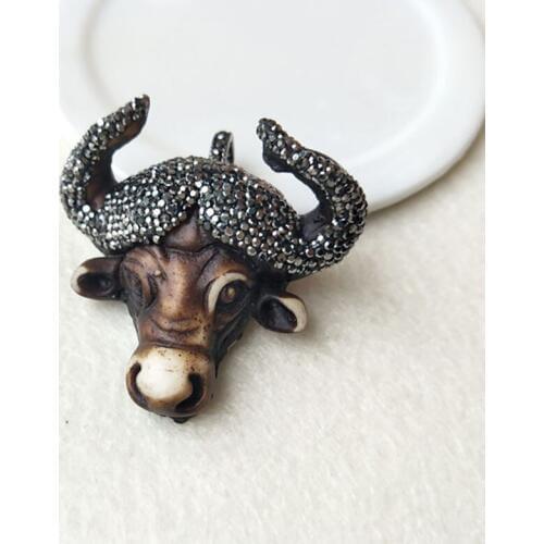 5pcs/lot horn cattle Tau Resin Pendant,Longhorn bull head oxhead charm rhinestone Paved for DIY jewelry necklace making P431