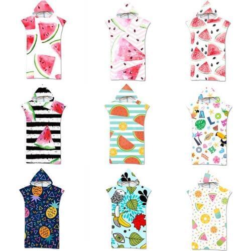 Watermelon Bathrobe Hooded Surf Poncho Towel Outdoor Swimming Pool Beach Towel Microfiber Changing Robe Cloak Swimsuit Beachwear