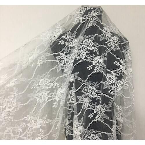 GLace 1.5m/Lot off white soft mesh embroidery eyelash lace sewing fabric for women dress skirt wedding decoration TX1480