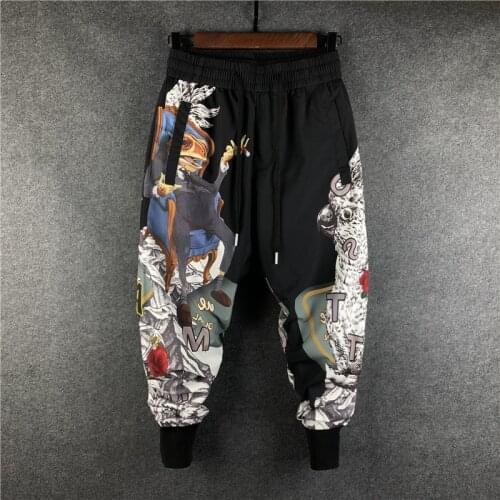 Spring Men Plus Size Printing Pants High Elastic Casual Mens Small Feet Beam Mouth Personalized Harem Pants Big Size Clothing
