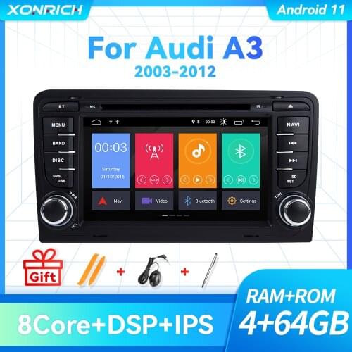 Carplay Android 11 4GB 64GB 2 Din DSP Car Radio Multimedia For Audi A3 8P 2003-2012 S3 2006-2012 RS3 2011 IPS Navigation DVD