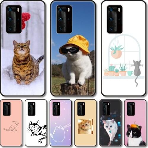 Beautiful cat Phone Case For Huawei P 40 30 20 10 9 8 Lite E Pro Plus black cell shell