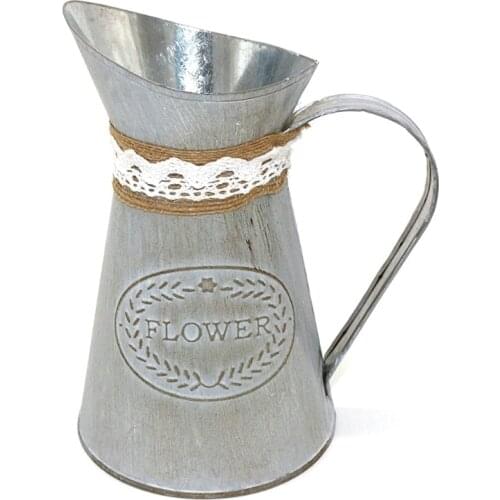 Country Primitive Mini Jug Vase Milk Can with Tied and Linen, Chic Rustic Flower Planter for Garden and home Décor