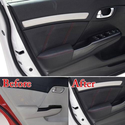 For Honda 9th Civic 2012 2013 2014 8pcs Leather Car Door Panel + Armrest Cover Surface Shell Trim Black Decorative Accessories