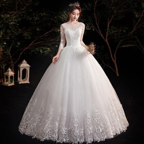 Elegant Long Sleeve Sweetheart Wedding Dress Simple 2021 New Spring Long Lace Beautifull Mariage Vestido De Noiva Bridal Gowns