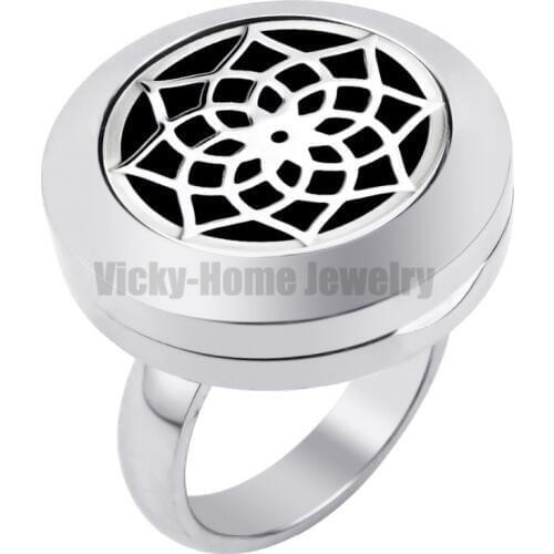 Lotus Design 20mm Diffuser Locket Ring with Crystals Dropship Essential Oils Stainless Steel Aromatherapy Diffuser Locket Ring