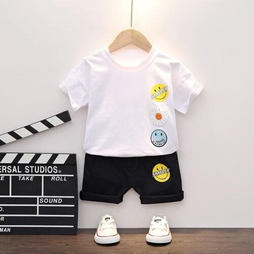 Toddler Baby Clothing Sets Boys Girls Smiling Face T-Shirt Childrens Clothing Set For Infant Lovely Cute Cartoon Clothes Suit
