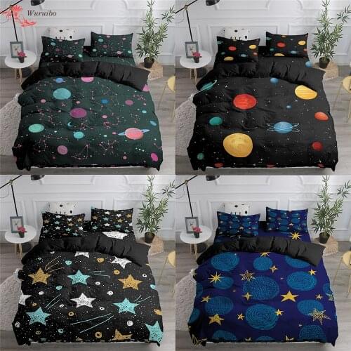 Cartoon Galaxy Duvet Cover Set Single Double Twin Queen 2/3pcs Bedding Sets Outer Space 90/135/150 Bed Cover For Kid Teens Gift