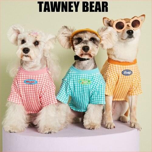 Summer Pet Dog Clothes Cat Plaid T-shirt Puppy Cute Shirt Dog Hoodie Shirt for Small Medium Dog Hawaiian Cool Clothing Schnauzer