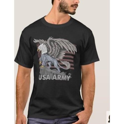 Lion with Eagle Wing. USA Army American Flag Griffins T-Shirt. Summer Cotton O-Neck Short Sleeve Mens T Shirt New S-3XL
