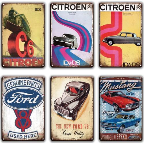 Citroen Metal Poster Tin Sign Vintage Garage Plaque Home Decor Corvette Mustang Ford Decorative Metal Plate Sign Wall Decoration