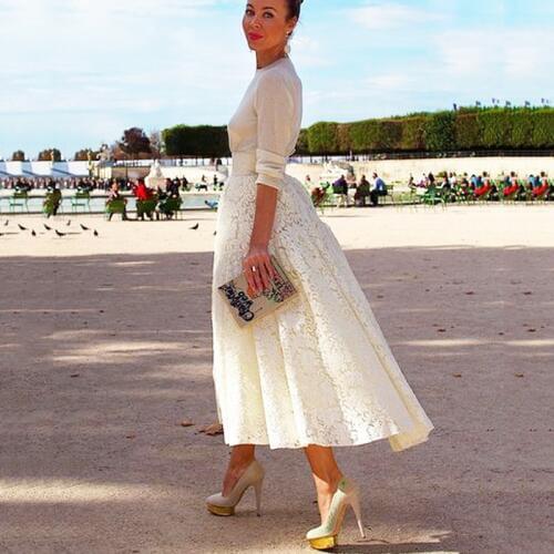 Fashion Trend Ivory Lace Ankle Women Skirt Saia Off White Lace Empire Long Maxi Skirt Vintage Skirt Womens A-line Skirts Newest