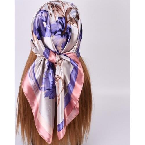 Fashion Scarve Women Shawl Print Silk Satin Hijab Female Luxury Brand Square Lady Muffler Coverchief Bandanna Pareo Girl 90*90cm