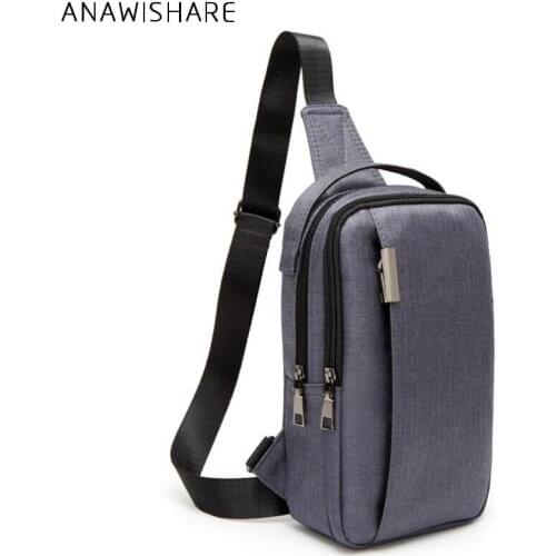 ANAWISHARE Men Chest Pack Canvas Bags Crossbody Bags Outdoor Travel Daypack Purse Messengers Bag Grey Black