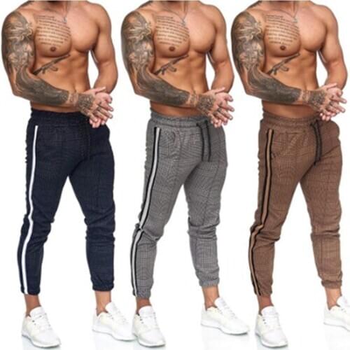 Men Striped Joggers Pants 2020 Brand New Houndstooth Slim Fit Sweatpants Mens Casual Ankle-Length Trousers Male Fashion Pants