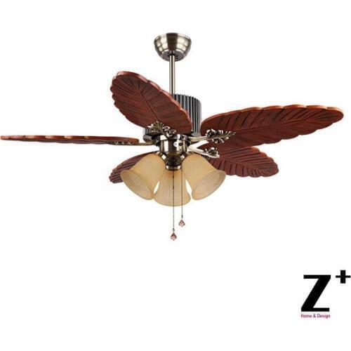 Southeast Asia Country Style Led lights Ceiling wood leaf-shape Fan 48" lamp Lighting Free shipping