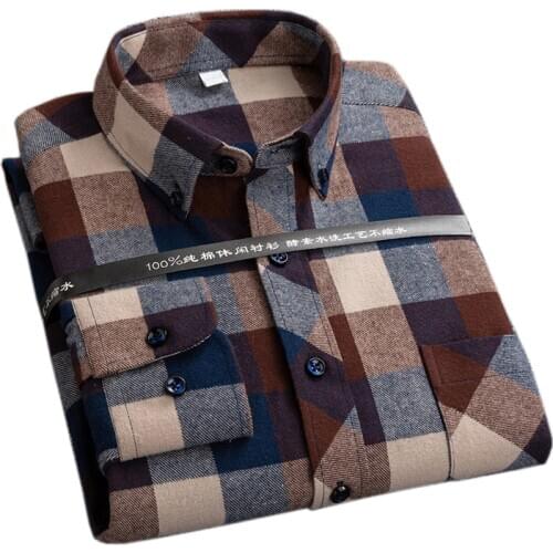 New Plaid Shirts for Male Plus Size Leisure Mens 100% Cotton Winter Warm Flannel Casual Checkered Over Size Shirt long Sleeve