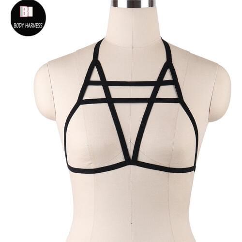 Sexy Black Punk Cage Bra Erotic Lingerie Goth Body Harness Harajuku Bondage Bralette Handmade Fetish Rave Wear Hollow Out Bra