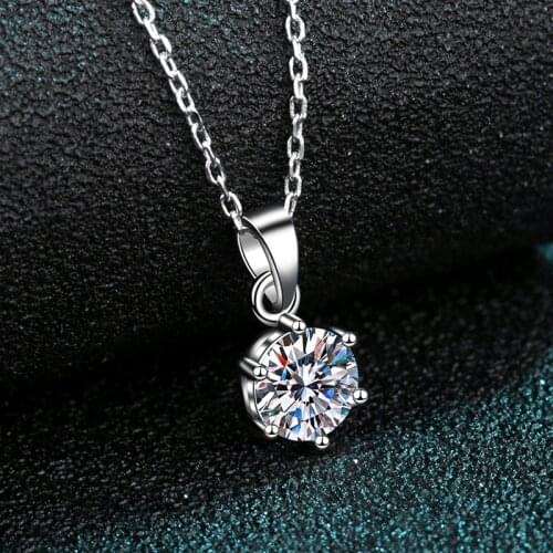 Silver 0.5-3 Carat Excellent Cut Diamond Test Passed High Clarity D Color Round Moissanite Pendant Necklace Silver 925 Chain