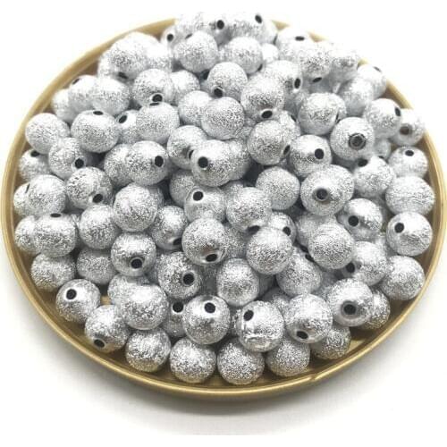 Silver acrylic matte beads 4-12mm loose beads gasket jewelry making DIY bracelet necklace