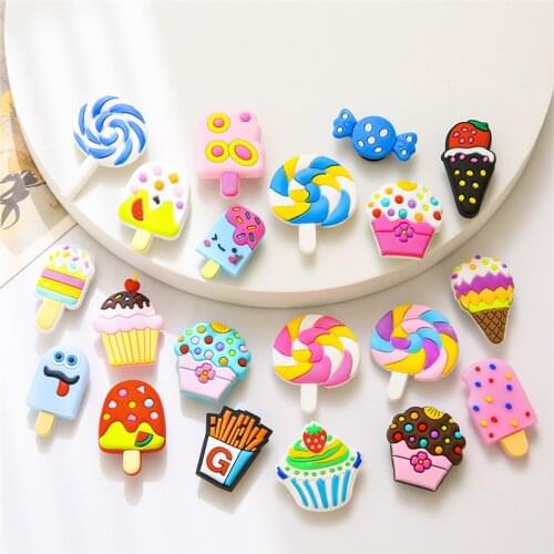 20pcs/pack Mixed Ice Cream Lollipop Silicone Shoe Charms Shoe Decoration Accessories Shoe Buckle For Kids Child Gift