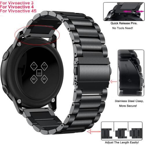 18 20mm Stainless Steel Replacement Strap for Garmin Vivoactive3 Vivomove 4 Smart wristband for Garmin Vivoactive 4S Watch ban